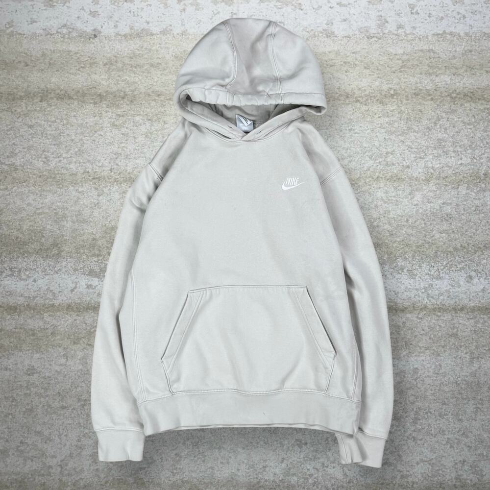 Vintage Y2K Nike Hoodie Mens S Light Tan Cream White Swoosh Cotton Pullover
